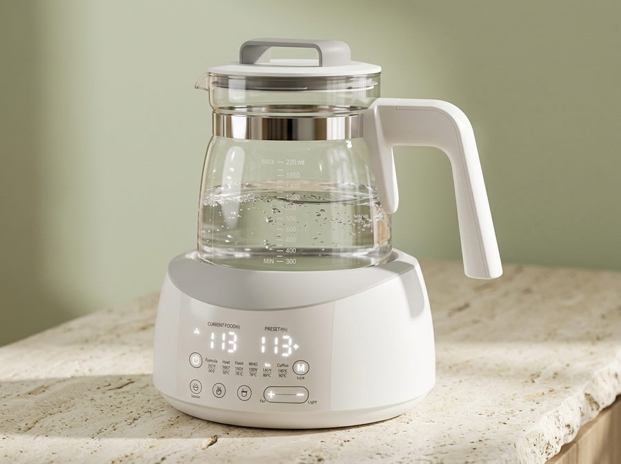 Electric Water Warmer with Digital Temperature Control – Glass Water Kettle with Keep Warm Function & Night Light