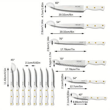 26-Piece White Kitchen Knife Set with Built-in Sharpener & Measuring Tools – Professional Cutlery Set for Home & Restaurant