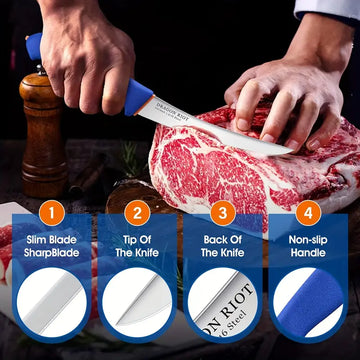 6-Inch German Stainless Steel Boning Knife – Flexible Curved Blade for Meat, Brisket & Fish Filleting