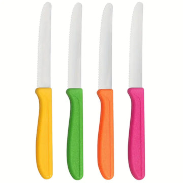 4/6pcs Premium Stainless Steel Steak & Snack Knives Set – Serrated Edge Multipurpose Dining Knives for Meat, Cheese, Bread, Tomato & Breakfast – Durable, Dishwasher Safe, Perfect for Home & Outdoor Use