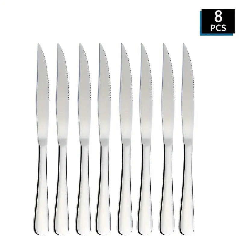 8/12pcs Thickened Stainless Steel Steak Knife – Serrated, Mirror-Polished, Durable Table Knife for Meat & Beef, Dishwasher Safe