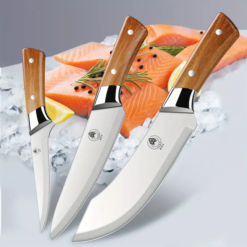 3-Piece Japanese Chef Knife Set – Multifunction Butcher, Cleaver & Slicing Knives