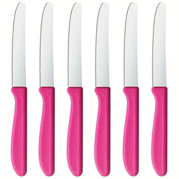 6pcs Colorful Handle Stainless Steel Knife Set – Dinner, Dessert, Tomato, Bread & Snack Knives | Sharp Corrugated Blades, Lightweight, Dishwasher Safe, Multifunctional