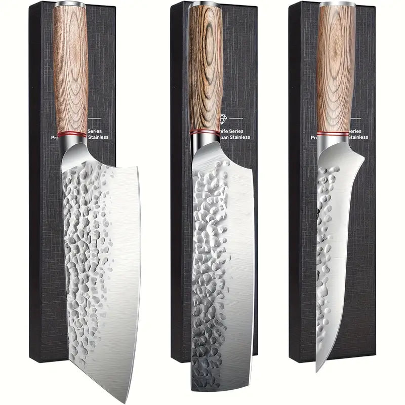 Huusk Japanese Santoku Knife Set – High Carbon Steel Kitchen Knives with Pakkawood Handles