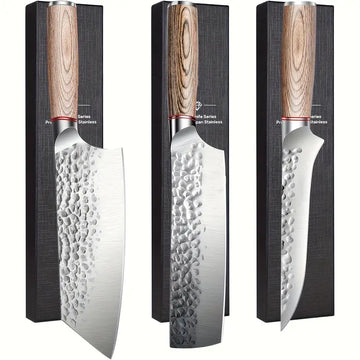 Huusk Japanese Santoku Knife Set – High Carbon Steel Kitchen Knives with Pakkawood Handles