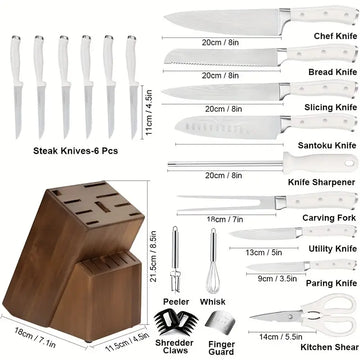 Professional German High Carbon Stainless Steel Knife Set with Wooden Block – Ultra Sharp Full-Tang Chef Knives