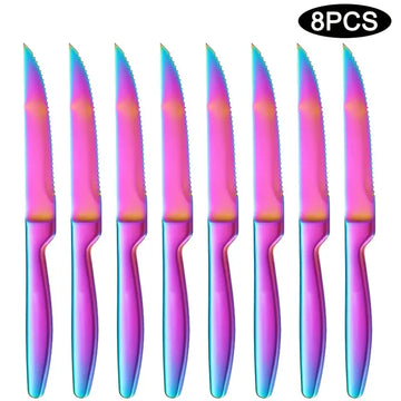 8pcs Stainless Steel Steak Knife Set – 8-Inch Serrated Ultra-Sharp Dinner Knives, Ergonomic Handle