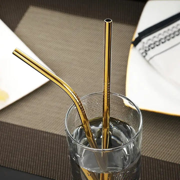 8-Piece Golden Stainless Steel Portable Camping Cutlery Set with Case - Knife, Fork, Spoon, Chopsticks, Straw & Cleaning Brush - Travel Essentials for Camping, Picnic & Outdoors