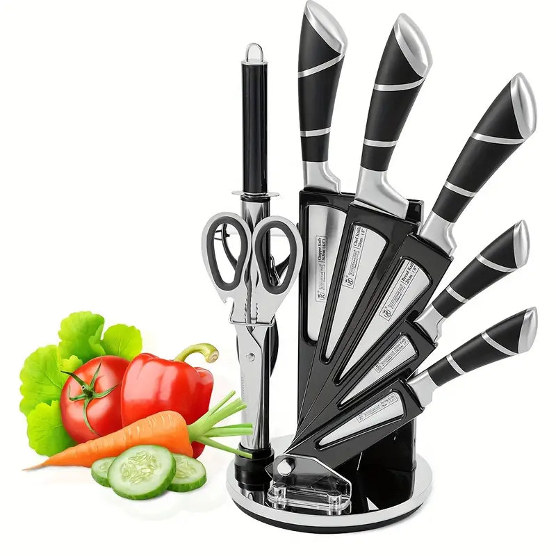 9-Piece Kitchen Knife Set with Acrylic Block – High Carbon Stainless Steel (Pink & Black)
