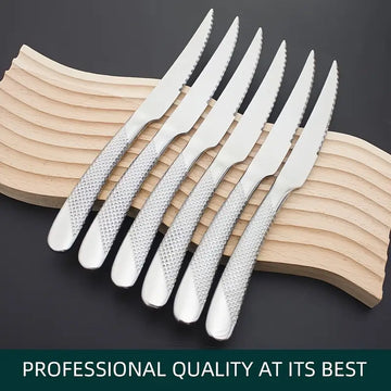 6pcs Stainless Steel Star Drill Thread Steak Knives – Thickened Western-Style Dining Knives, Dishwasher Safe, Ideal for Family Gatherings & Restaurants