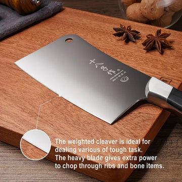 SHI BA ZI ZUO Heavy-Duty Butcher & Meat Cleaver Knife – Full Tang Bone Chopper with Stable Handle