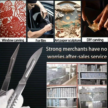 64pcs Carved Craft Knife Blade Set with Unique Handles – 60 Blades with 7-Inch Extended Handles & Metal Storage Box for DIY Carving, Art, Mobile Repair, Grafting, and Plastic Trimming