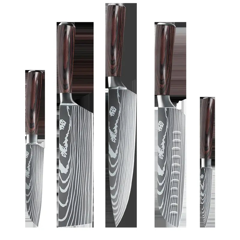 5pcs Sharp Japanese Kitchen Knife Set – Professional Chef Knives, Santoku, Paring, Cleaver, Utility & Boning Knives, Stainless Steel Blades with Gift Box, 5" 7" 8" Inch