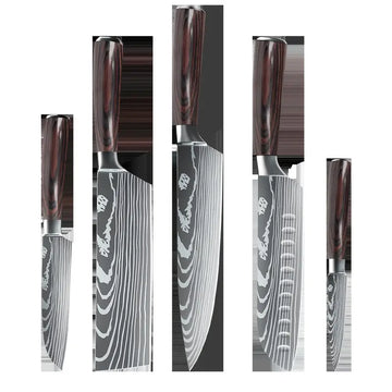 5pcs Sharp Japanese Kitchen Knife Set – Professional Chef Knives, Santoku, Paring, Cleaver, Utility & Boning Knives, Stainless Steel Blades with Gift Box, 5