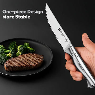 WIZEKA Jaguar Series Steak Knives Set – 4/6/8pcs, 4.5-Inch German Stainless Steel, Dishwasher Safe, Serrated Blades