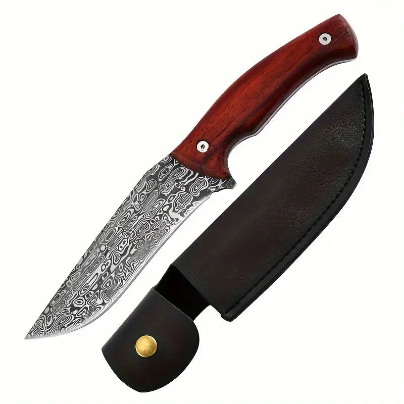 Gdekls 7.5" Outdoor Survival Knife – High-Hardness Steel Spear-Point Blade with Ebonewood Handle, Leather Sheath & Lanyard for Hunting, Fishing, Camping, and Adventure