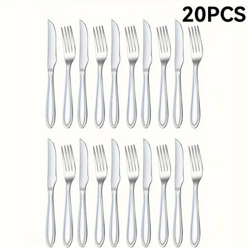 20-Piece Stainless Steel Flatware Set – 10 Knives & 10 Forks, Mirror Polished, Home & Restaurant Use