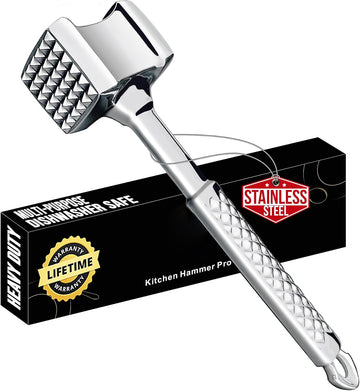 Stainless steel meat tenderizer mallet with ergonomic handle