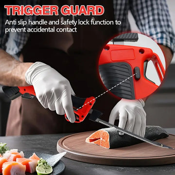 Cordless Electric Fish Fillet Knife with 4 Ti-Nitride Blades, 2 Batteries, Safety Lock & Non-Slip Handle
