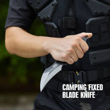 KHU Fixed Blade Hunting Knife – D2 Steel Blade with G10 Handle and Kydex Sheath, Black (22A) for Outdoor, Camping, and Survival