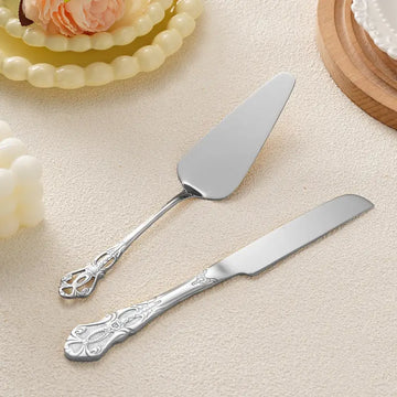 2pcs Elegant Stainless Steel Cake Serving Set with Floral Handles – Perfect Gift for Weddings, Birthdays & Special Occasions