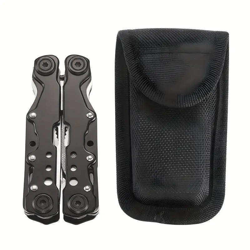 1pc Rugged 12-in-1 Multitool Pliers – Multi-Purpose Camping Pocket Knife with Needle Nose, Wire Cutter, Screwdrivers, Knife, Fish Scaler, Bottle Opener, and Nylon Sheath