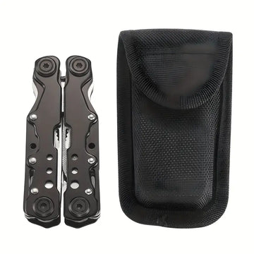 1pc Rugged 12-in-1 Multitool Pliers – Multi-Purpose Camping Pocket Knife with Needle Nose, Wire Cutter, Screwdrivers, Knife, Fish Scaler, Bottle Opener, and Nylon Sheath