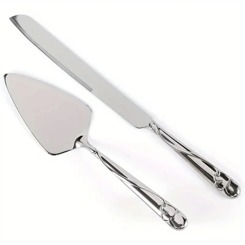 Graceful Heart Silver-Plated Wedding Cake & Knife Serving Set