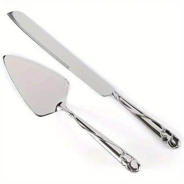 Graceful Heart Silver-Plated Wedding Cake & Knife Serving Set