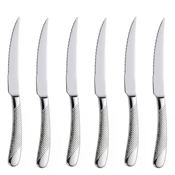 6pcs Stainless Steel Star Drill Thread Steak Knives – Thickened Western-Style Dining Knives, Dishwasher Safe, Ideal for Family Gatherings & Restaurants