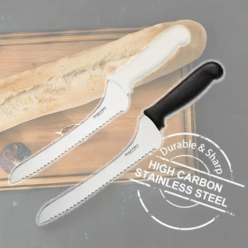 9 Inch Offset Serrated Bread Knife – Wavy Edge High Carbon Stainless Steel Knife for Bread, Cake & Bagels