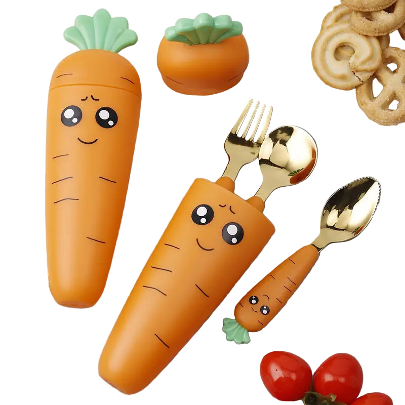 4-Piece Carrot-Shaped Travel Utensil Set | Stainless Steel Camping Cutlery