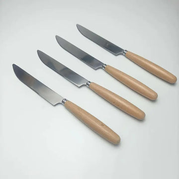 4pcs Beech Wood Handle Stainless Steel Knife Set – Western-Style Steak Knives | Real Wood Handles for Home & Restaurant Use
