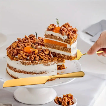 4-Piece Stainless Steel Cake & Dessert Serving Set with Knife, Forks & Server – Mirror Finish, Dishwasher Safe