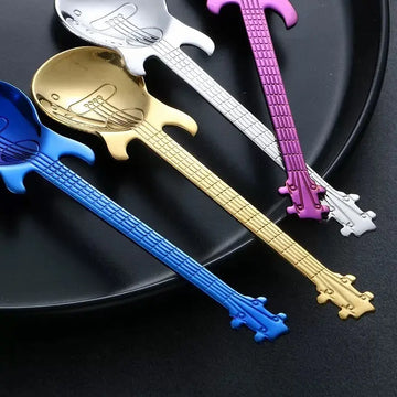 Set of 7 Guitar-Shaped Stainless Steel Spoons – Creative Colorful Tea & Dessert Spoons