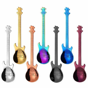 Set of 7 Guitar-Shaped Stainless Steel Spoons – Creative Colorful Tea & Dessert Spoons