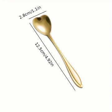 10pcs Golden Heart-Shaped Dessert Spoons – Stainless Steel Ice Cream & Coffee Spoons, Creative Kitchen Utensils, Perfect Gift