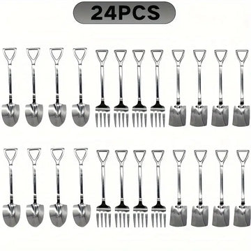 24pcs Dessert Mini Spatula and Fork Set - Stainless Steel - Ideal for Family Gatherings, Restaurants, and Cafes