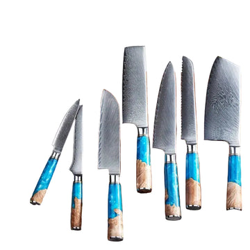 Professional Damascus Gyuto Chef Knife – VG10 Super Steel, 67-Layer Blade, Blue Resin Handle