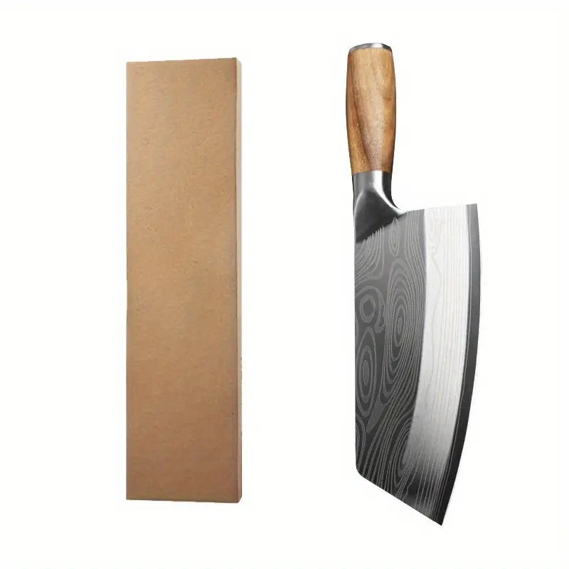 Premium Stainless Steel Chef's Knife – Laser Damascus Pattern with Wooden Handle for Filleting & Meat Cleaving