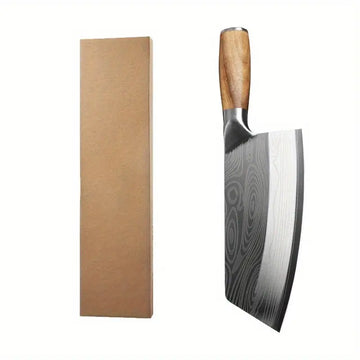 Premium Stainless Steel Chef's Knife – Laser Damascus Pattern with Wooden Handle for Filleting & Meat Cleaving