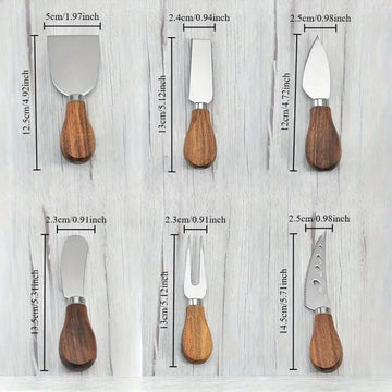 6-Piece Wooden Cheese Knife Set with Stainless Steel Knives – Multifunctional Kitchen Tools