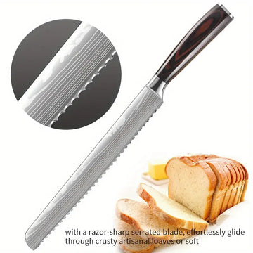 10 Inch German High Carbon Stainless Steel Bread Knife – Serrated Edge with Pakkawood Handle & Gift Box