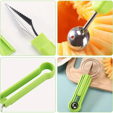 11pcs Stainless Steel Fruit Carving Tool Set - Watermelon Scoop, Carving Knife, Ice Cream Scoop & More for Fruit Art & DIY