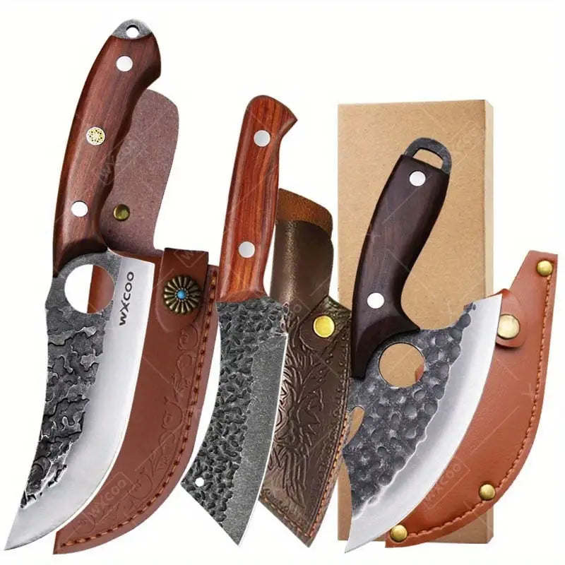 3-Piece Multipurpose Kitchen Knife Set – Chef, Utility & Mini Knives for Cooking, Camping & Outdoor Use