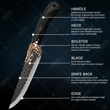 5pcs Professional Kitchen Knife Set – Handmade Forged Stainless Steel Chef, Boning, Vegetable, Utility, Fish & Meat Cleaver Knives for Home Cooking