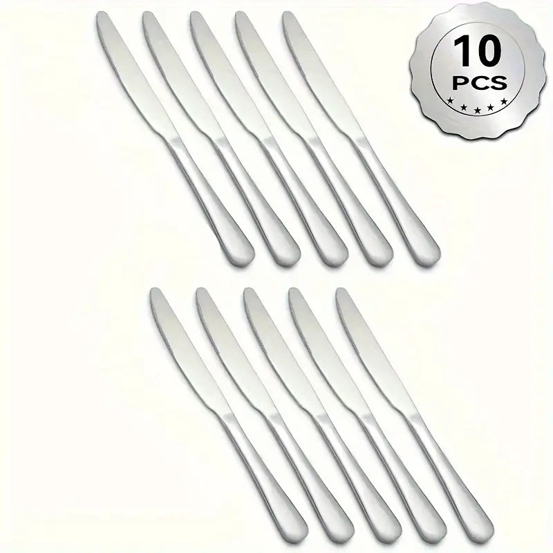 10pcs Stainless Steel Dinner Knives Set – Food-Grade, Mirror Finish, Dishwasher Safe for Home & Restaurant