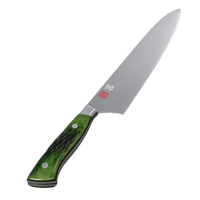 Gyuto 210mm (8.2") Green Jigged Bone Handle Chef Knife with Saya Cover