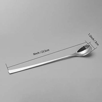 Set of 6 Long Handle Stainless Steel Iced Tea & Ice Cream Spoons – 9 Inch Cocktail Bar Teaspoons