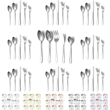 45-Piece Stainless Steel Cutlery Set for 8 - Knife, Fork, Spoon & Serving Utensils - Dishwasher Safe Dining Set for Home & Restaurant